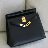 Vintage Hermès Black Box Calf Kelly 28 Gold Hardware