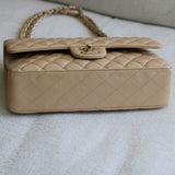 Chanel Beige Caviar Medium Classic Flap with Light Gold Hardware