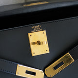 Vintage Hermès Black Box Calf Kelly 28 Gold Hardware