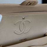 Chanel Beige Caviar Medium Classic Flap with Light Gold Hardware