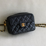 Vintage Chanel Black Caviar Mini Coco Crush Camera Bag with 24k Gold Hardware