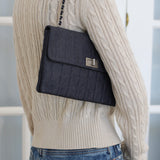 Vintage Chanel Denim Chocolate Bar with Aged Silver Hardware