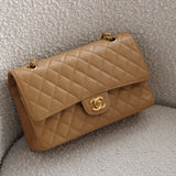 Vintage Chanel Dark Beige Caviar Medium Classic Flap with 24k Gold Hardware