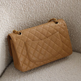 Vintage Chanel Dark Beige Caviar Medium Classic Flap with 24k Gold Hardware