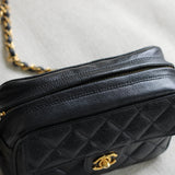 Vintage Chanel Black Caviar Mini Coco Crush Camera Bag with 24k Gold Hardware