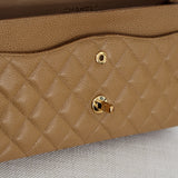 Vintage Chanel Dark Beige Caviar Medium Classic Flap with 24k Gold Hardware