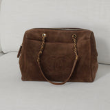 Vintage Chanel Brown Suede Tote with 24k Gold Hardware