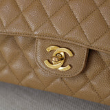 Vintage Chanel Dark Beige Caviar Medium Classic Flap with 24k Gold Hardware