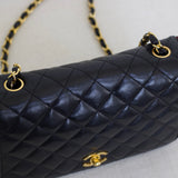 Vintage Chanel Black Lambskin Full Flap with 24k Gold Hardware