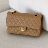 Vintage Chanel Dark Beige Caviar Medium Classic Flap with 24k Gold Hardware