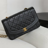 Vintage Chanel Black Lambskin Medium Diana with 24k Gold Hardware