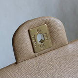 Chanel Beige Caviar Medium Classic Flap with Light Gold Hardware