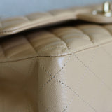 Chanel Beige Caviar Medium Classic Flap with Light Gold Hardware