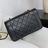 Vintage Chanel Black Lambskin Medium Diana with 24k Gold Hardware