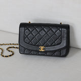 Vintage Chanel Black Lambskin Medium Diana with 24k Gold Hardware