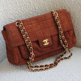 Vintage Chanel Caramel Brown Suede Chocolate Flap with Aged Gold Hardware