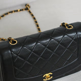 Vintage Chanel Black Lambskin Medium Diana with 24k Gold Hardware