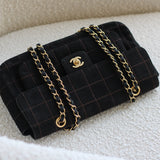 Vintage Chanel Black Suede Chocolate Flap with Aged Gold Hardware