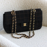 Vintage Chanel Black Suede Chocolate Flap with Aged Gold Hardware