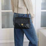 Vintage Chanel Black Lambskin 20cm Square with 24k Gold Hardware