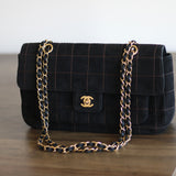 Vintage Chanel Black Suede Chocolate Flap with Aged Gold Hardware