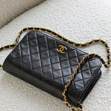 Vintage Chanel Black Lambskin Full Flap Wallet on Chain with 24k Gold Hardware