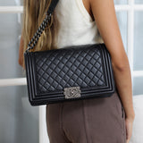 Chanel Black Lambskin Large Boy with Aged Silver Hardware