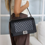 Chanel Black Lambskin Large Boy with Aged Silver Hardware
