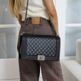 Chanel Black Lambskin Large Boy with Aged Silver Hardware