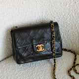 Vintage Chanel Black Lambskin Mini Square with 24k Gold Harware