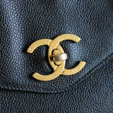 Vintage Chanel Black Caviar Zipped Shopping Tote with 24k Gold Hardware