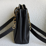 Vintage Chanel Black Caviar Zipped Shopping Tote with 24k Gold Hardware