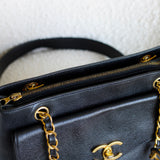 Vintage Chanel Black Caviar Zipped Shopping Tote with 24k Gold Hardware