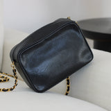 Vintage Chanel Black Caviar Mini Camera Bag with 24k Gold Hardware
