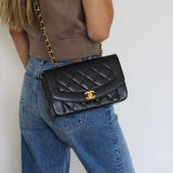 Vintage Chanel Back Lambskin Small Diana with 24k Gold Hardware