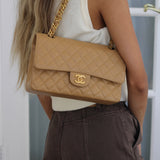 Vintage Chanel Dark Beige Caviar Medium Classic Flap with 24k Gold Hardware