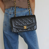 Vintage Chanel Back Lambskin Small Diana with 24k Gold Hardware