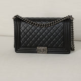 Chanel Black Lambskin Large Boy with Aged Silver Hardware