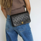 Vintage Chanel Black Lambskin Full Flap Wallet on Chain with 24k Gold Hardware