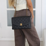 Vintage Chanel Black Caviar Medium Diana with 24k Gold Hardware