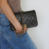 Vintage Chanel Black Lambskin Full Flap Wallet on Chain with 24k Gold Hardware