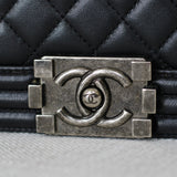 Chanel Black Lambskin Large Boy with Aged Silver Hardware