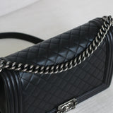 Chanel Black Lambskin Large Boy with Aged Silver Hardware