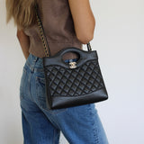 Chanel Black Crumpled Calfskin Mini 31 Shopping Bag with Light Gold Hardware