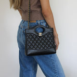 Chanel Black Crumpled Calfskin Mini 31 Shopping Bag with Light Gold Hardware