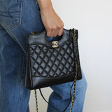 Chanel Black Crumpled Calfskin Mini 31 Shopping Bag with Light Gold Hardware