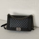 Chanel Black Lambskin Large Boy with Aged Silver Hardware
