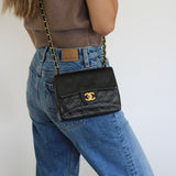Vintage Chanel Black Lambskin Mini Square with 24k Gold Harware