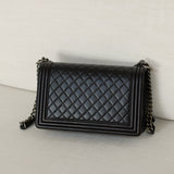 Chanel Black Lambskin Large Boy with Aged Silver Hardware