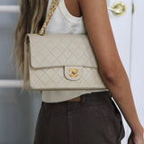 Vintage Chanel Ivory Lambskin Medium Classic Flap with 24k Gold Hardware
